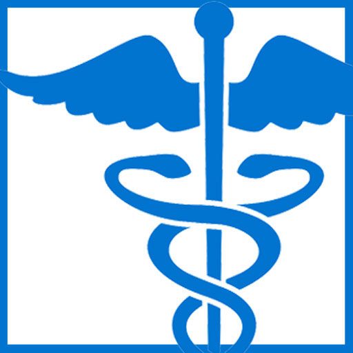 Blue caduceus medical emblem with wings
